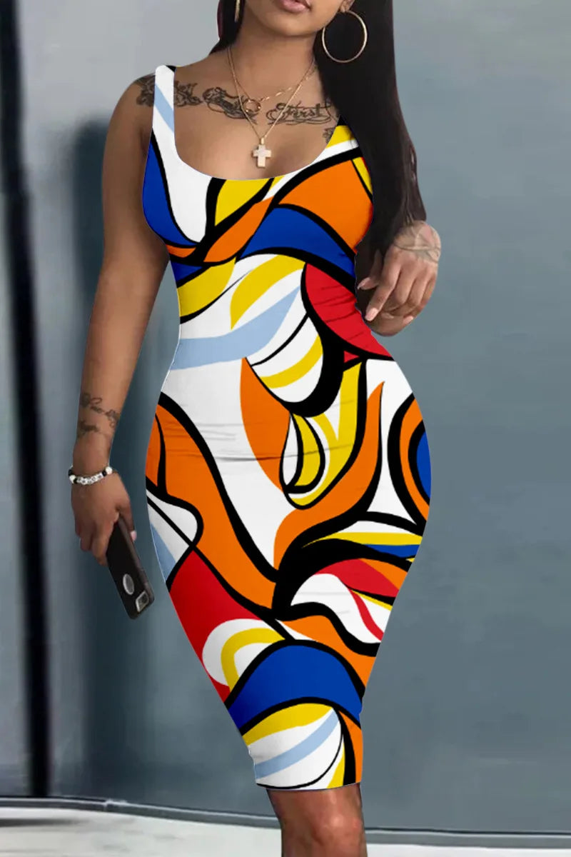 Women’s World Map Mini Dress – Harajuku Sleeveless Sundress with Geometric 3D Print, Sexy Fun Vestido Summer Clothing