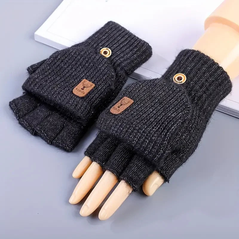Winter Knitted Fingerless Gloves – Thick Warm Touchscreen Half-Finger Gloves for Men, Women & Students