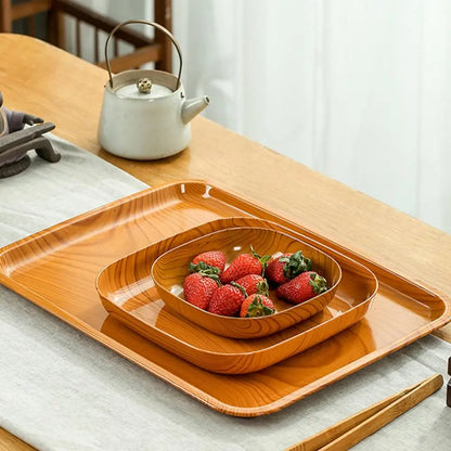 10-Piece Japanese-Style Plastic Dish Set – Multifunctional Wood-Grain Imitation Bowls, Food-Grade Fruit & Household Plates