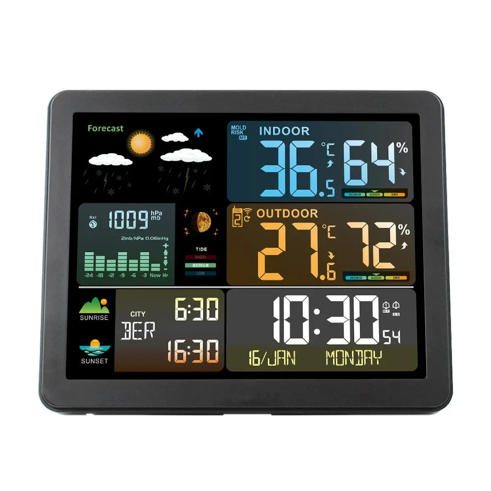 Digital Weather Station Clock - Indoor/Outdoor Temperature & Humidity Meter with Weather Forecast Wireless Table Clock