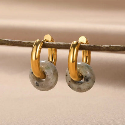 Leopard Bead Opal Stainless Steel Hoop Earrings — Gold Color, Anti-Fading Wedding & Prom Jewelry for Women, Gift Accessory