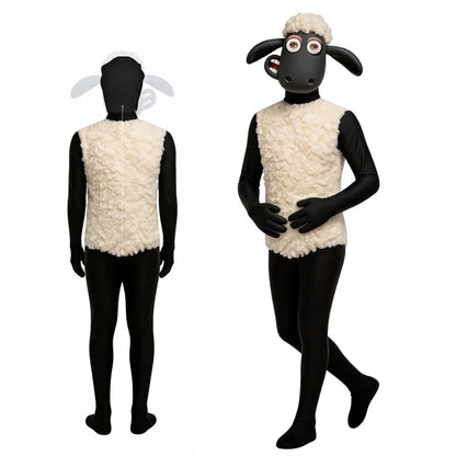 Shaun Sheep Cosplay Jumpsuit - Funny Black Sheep Hooded Costume for Halloween & Animal Parties