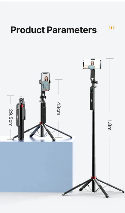 Ulanzi MA09 1.8m Selfie Stick Tripod – Remote Control Tripod for iPhone 16-13 Pro Max & Android with Panoramic Ball Head Holder