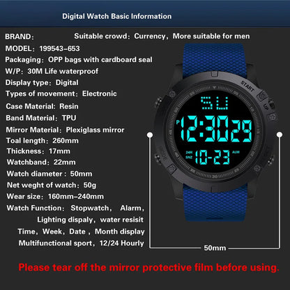 Men's Sport Watch – Multifunction Military Digital Watch, Waterproof, Luminous LED, Big Dial for Kids, Students, and Outdoors