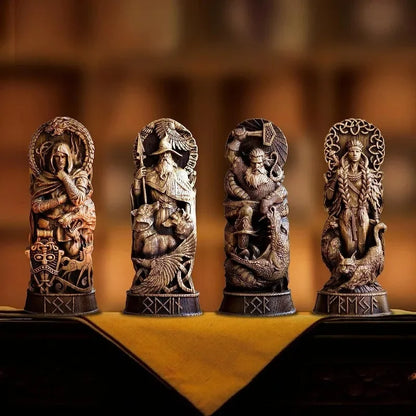 Nordic Gods Resin Figurine - Freya & Sol Viking God Sculpture Scandinavian Statue for Home Living Room Decor