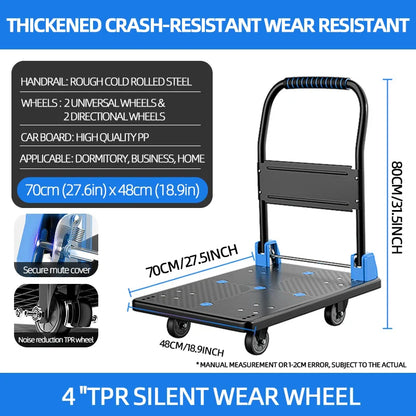 AIRAJ Foldable Platform Hand Truck – Heavy Duty Portable Trolley Cart, Compact Push Dolly for Practical Handling