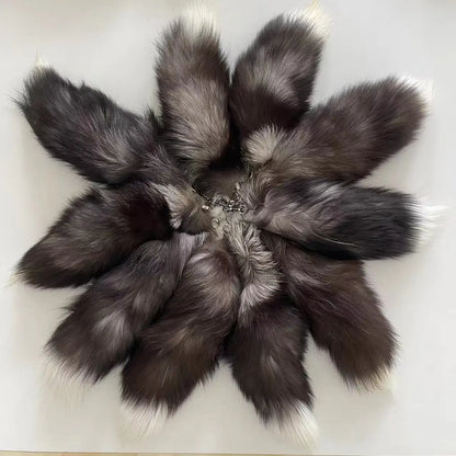 Real Fox Fur Tail Keychain – Large Natural Fur Pendant for Cosplay, Bags, Cars, and Women
