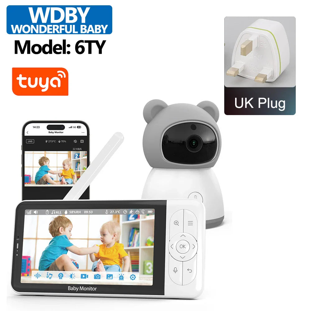 Tuya Smart 5" 1080P Wireless Video Baby Monitor – App Control, Temperature Detection, 2-Way Audio & Night Vision Baby Nanny Camera
