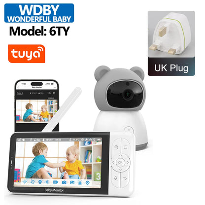 Tuya Smart 5" 1080P Wireless Video Baby Monitor – App Control, Temperature Detection, 2-Way Audio & Night Vision Baby Nanny Camera