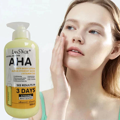 500ml Whitening Body Cream – AHA, Vitamin C&E Moisturizing Lotion for Acne Mark Removal & Skin Lightening