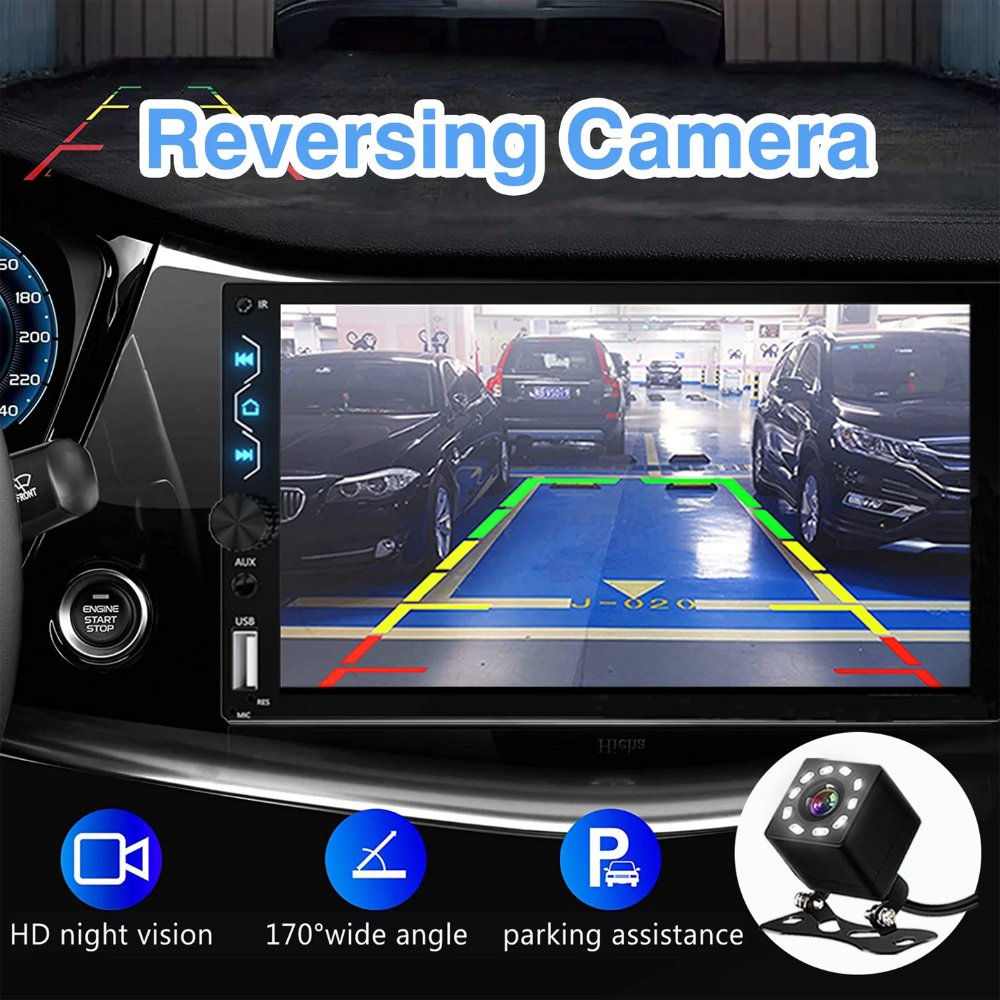 7" Wireless 2DIN Car Radio Stereo – HD Touchscreen CarPlay Android Auto Video Player with Bluetooth, FM & Rear View Camera