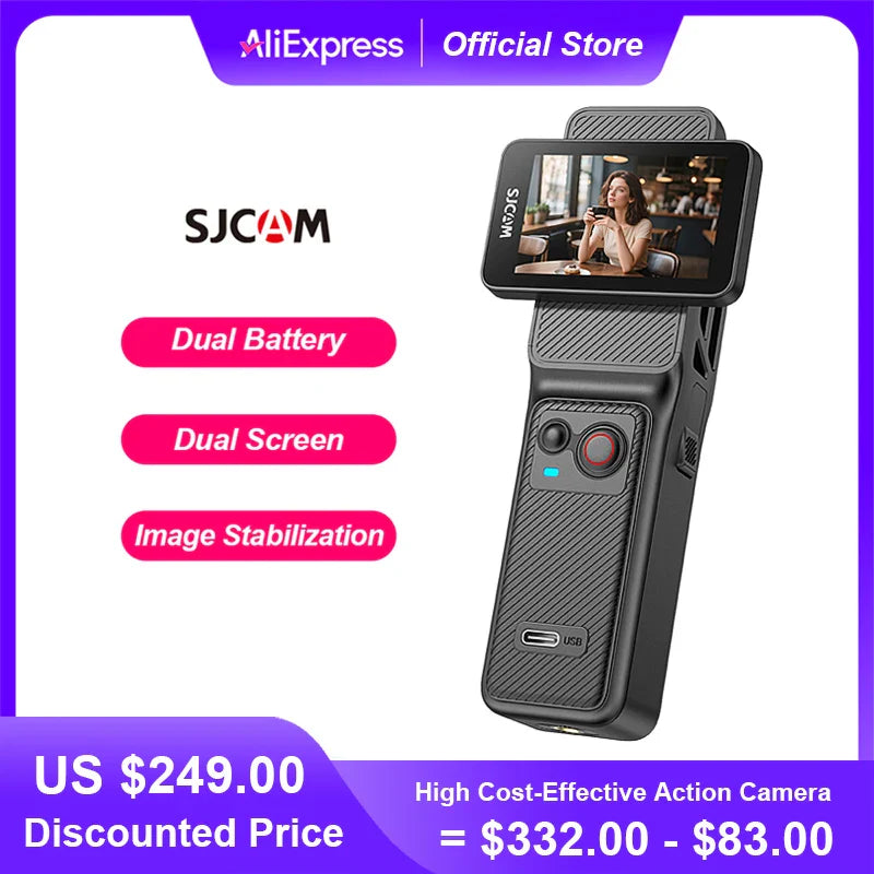 SJCAM C400 4K Action Camera – Dual Screen 30FPS, 90° Flip Touch Display, 6-Axis Gyro Stabilization, Long Battery Life Cam