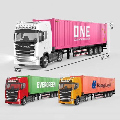 1:50 Diecast Transport Truck Model — Alloy Container Trailer with Doors, Light & Sound, Miniature Toy Gift for Kids