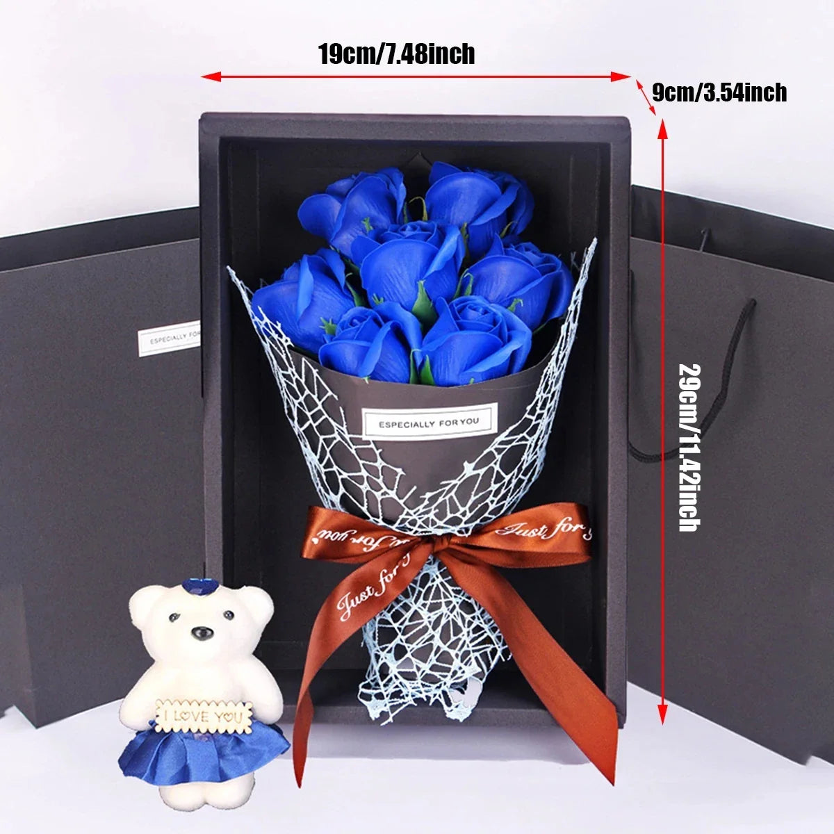 Handmade 7 Rose Soap Bouquet with Little Bear Gift Box – Creative Valentine’s, Mother’s Day & Birthday Flower Gift
