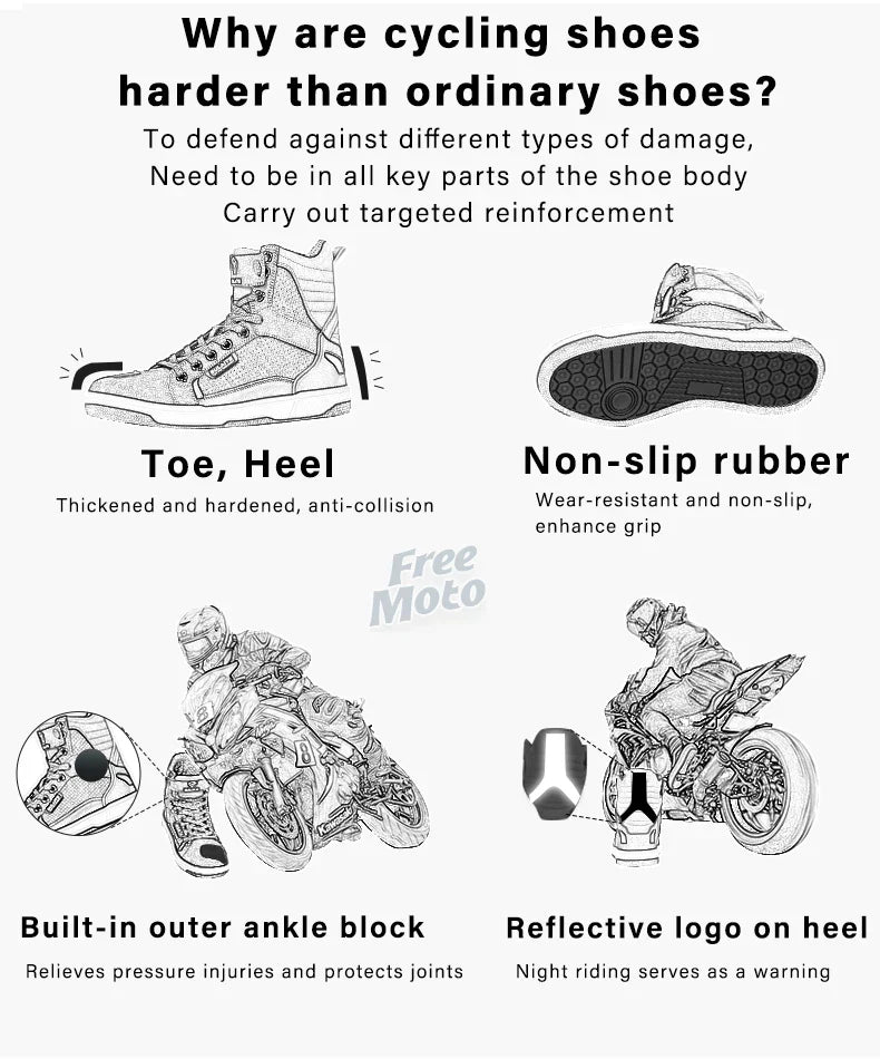 Men’s Motorcycle Boots - Breathable Anti-Fall, Road Racing Rider Shoes with Gear Shift Rubber Sole, Reflective Motorbike Boots