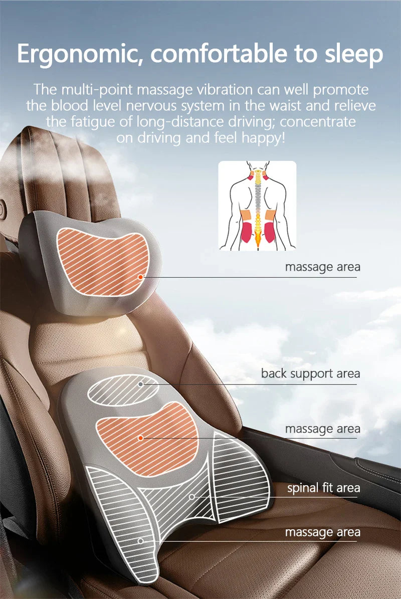Car Electric Lumbar & Neck Massage Cushion | Single Headrest Vibration Pillow for Seat Support