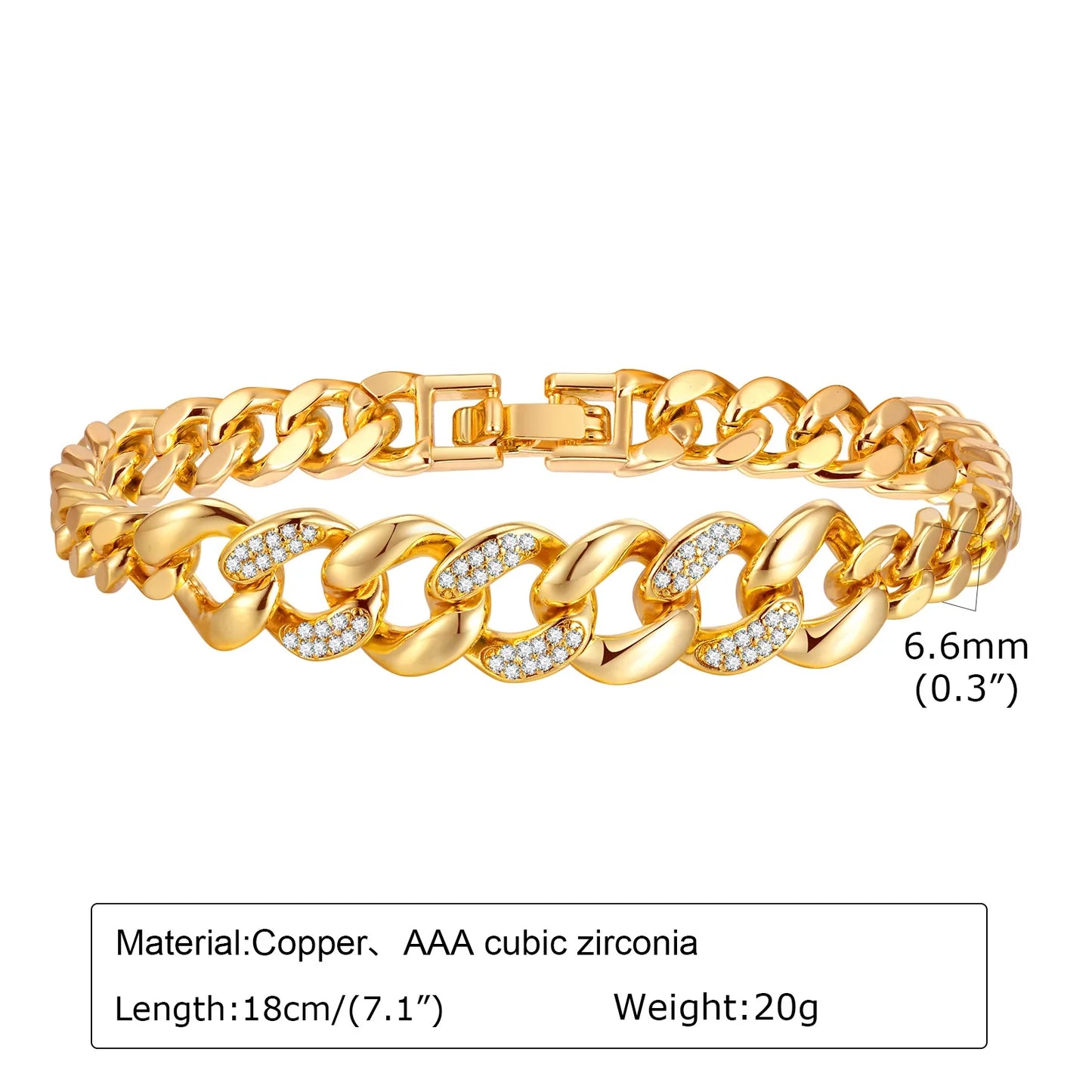 14K Gold Plated Paperclip Chain Bracelet with Cubic Zirconia Chunky Adjustable Link Jewelry for Women
