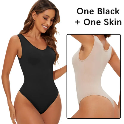 Women’s Seamless Shapewear Bodysuit – Thong Body Shaper with Wide Shoulder Straps for Sculpting & Slimming
