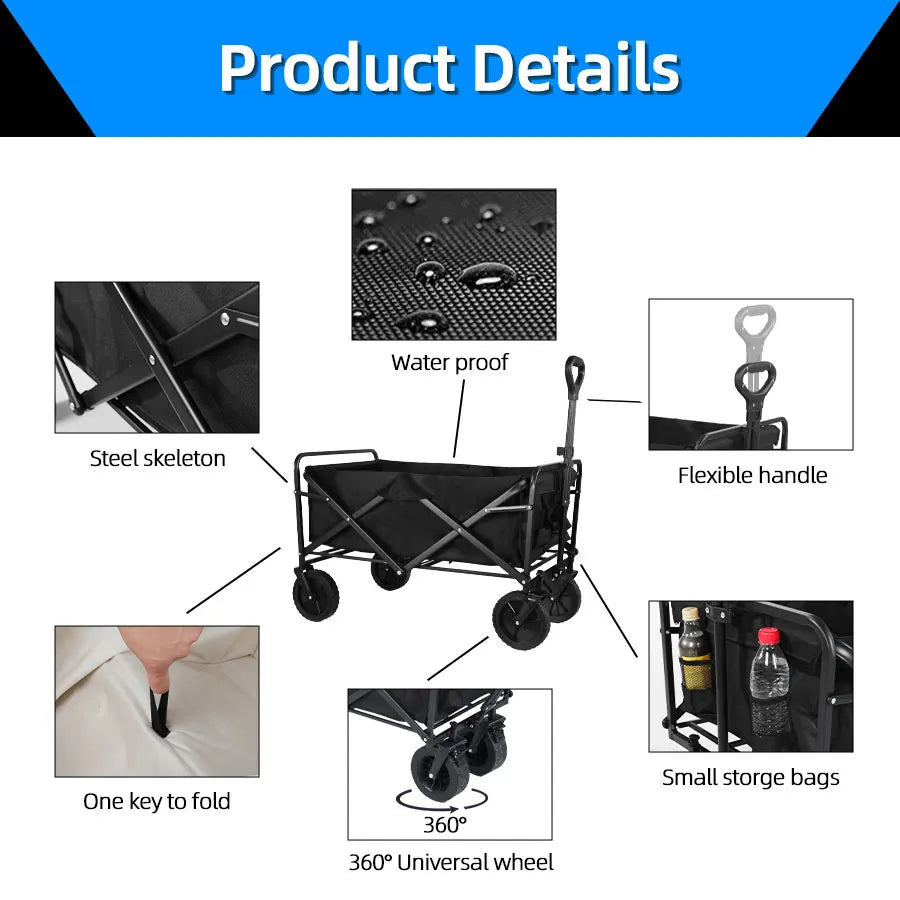 Heavy Duty Large Capacity Folding Wagon – Collapsible Portable Utility Cart for Shopping, Beach & Garden