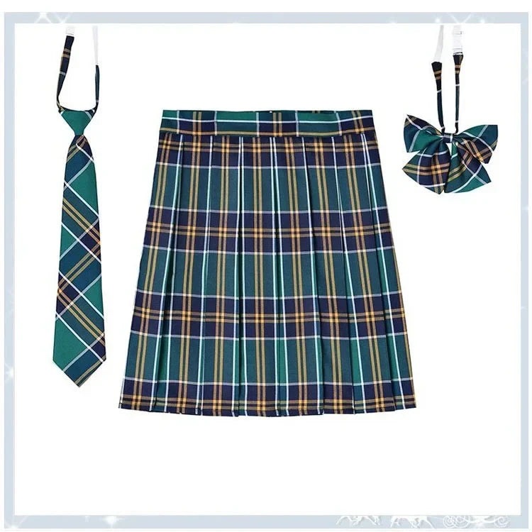 Women’s Plaid Pleated Skirt with Bowtie – XS-5XL Harajuku Preppy Mini Japanese School Uniform, Summer Kawaii Jupe