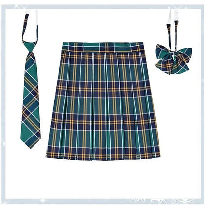 Women’s Plaid Pleated Skirt with Bowtie – XS-5XL Harajuku Preppy Mini Japanese School Uniform, Summer Kawaii Jupe