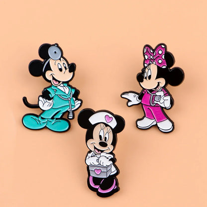 3pcs Mouse Doctor Enamel Pin Set – Medical Badge Brooches for Backpack, Hat, Collar & Lapel, Cosplay Accessories Gift