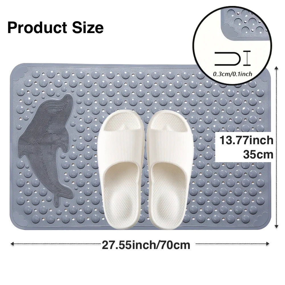 Dolphin Rectangular Non-Slip Bath Mat – 35x70cm PVC Anti-Skid Bathroom & Bathtub Foot Rug