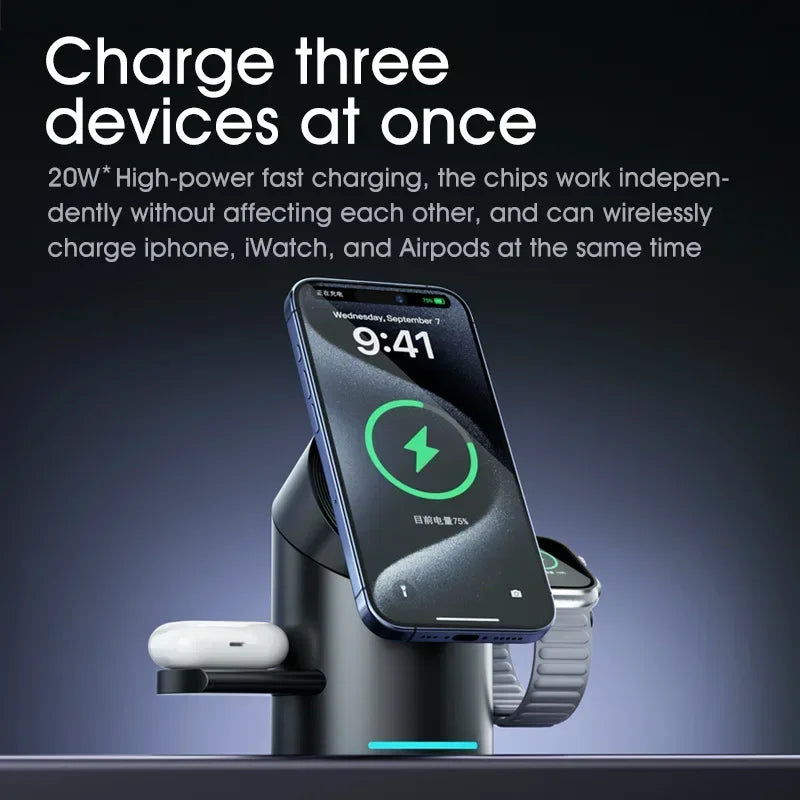 Truly Qi2 3-in-1 MagSafe Magnetic Touch Wireless Charger — Fast Charging Dock for iPhone, Android, Apple Watch & AirPods