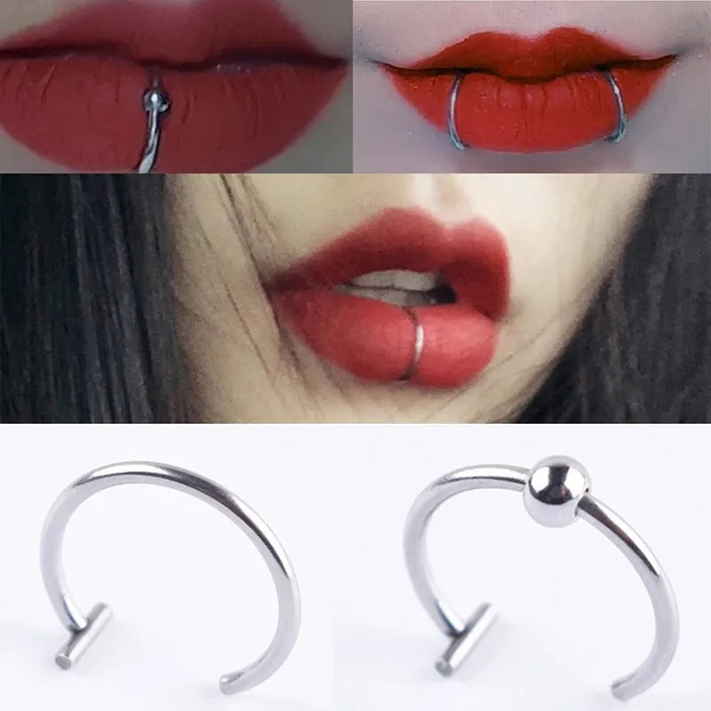 Stylish 8/10mm Punk Titanium Lip Rings Cuff - Clip-On Fake Labret Piercing for Ear, Nose, and Septum - Unisex Body Jewelry