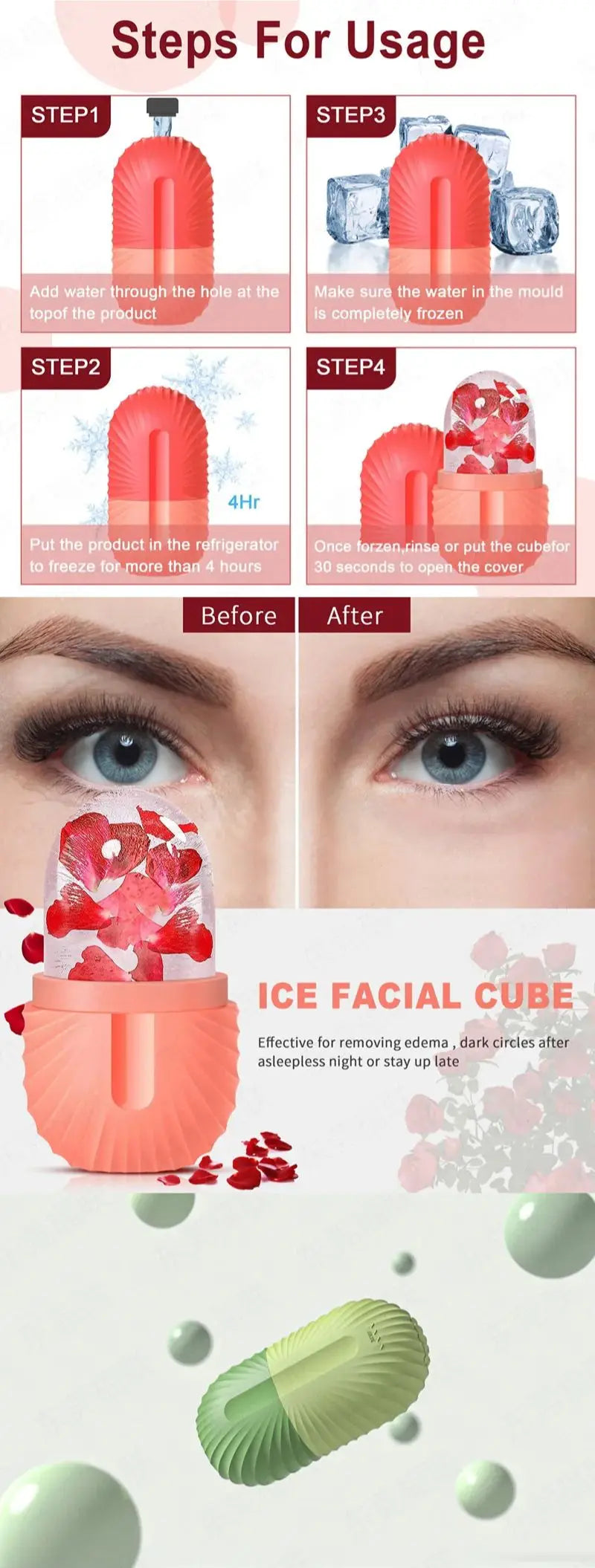 Ice Facial Roller Silicone Mold – Beauty Tool for Eye Puffiness, Pore Minimizing & Skin Massage