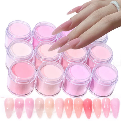 12-Color Nude Pink 3-in-1 Professional Acrylic Powder Set - 12 Jars for Dip & Acrylic Nail Extensions, Structure & Dust, 10g Each