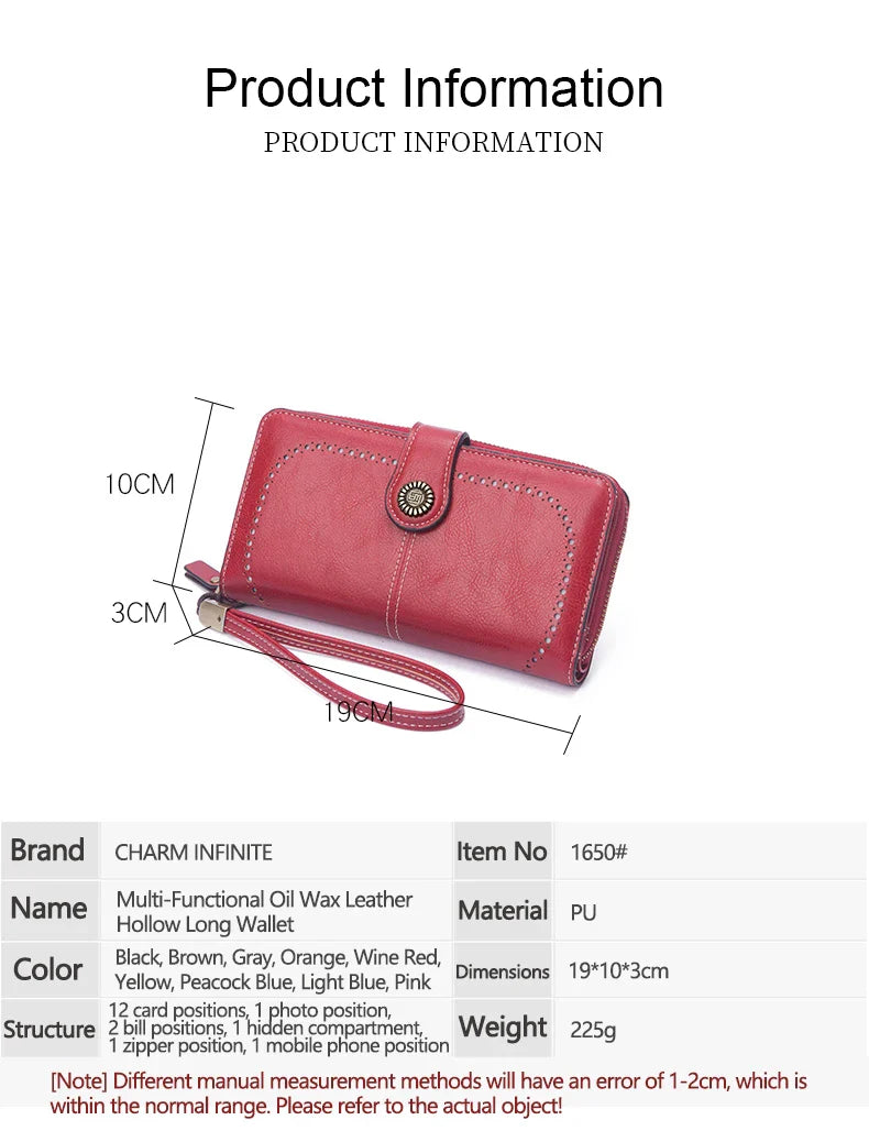 Vintage Large Capacity Women's Purse – Monochromatic Multi-Card Long Wallet with Zipper & Wrist Strap