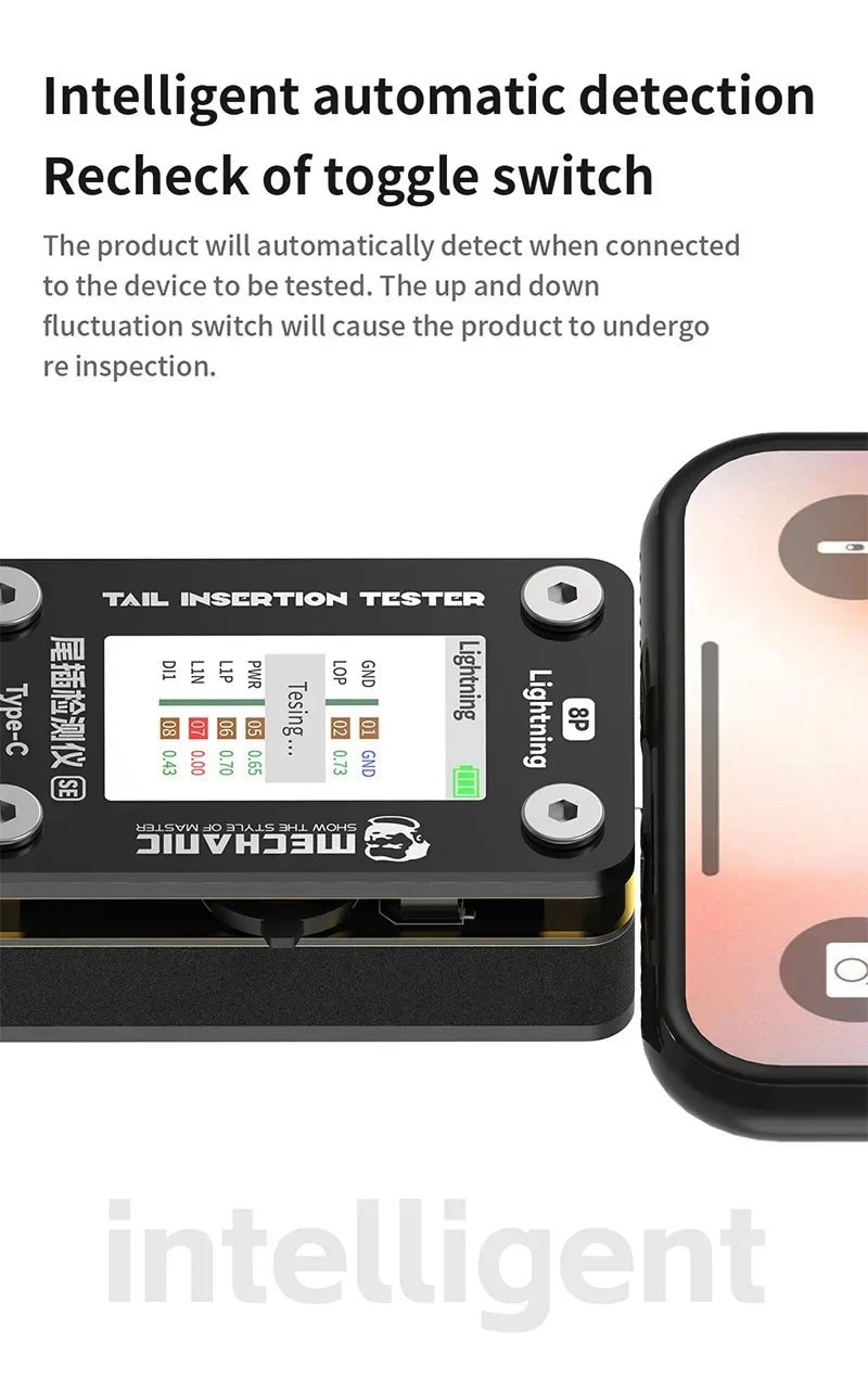 MECHANIC T-824 SE Tail Insertion Tester – Type-C & Lightning Interface Detector for Phone Repair Tools