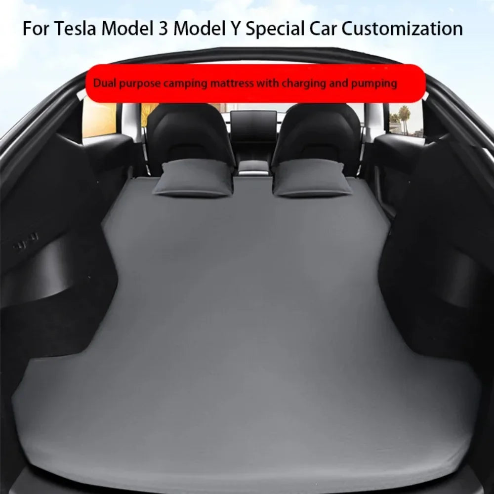 Tesla Model 3 & Model Y Inflatable Car Bed – Suede Fabric Travel Air Mattress for Camping (2017-2024)