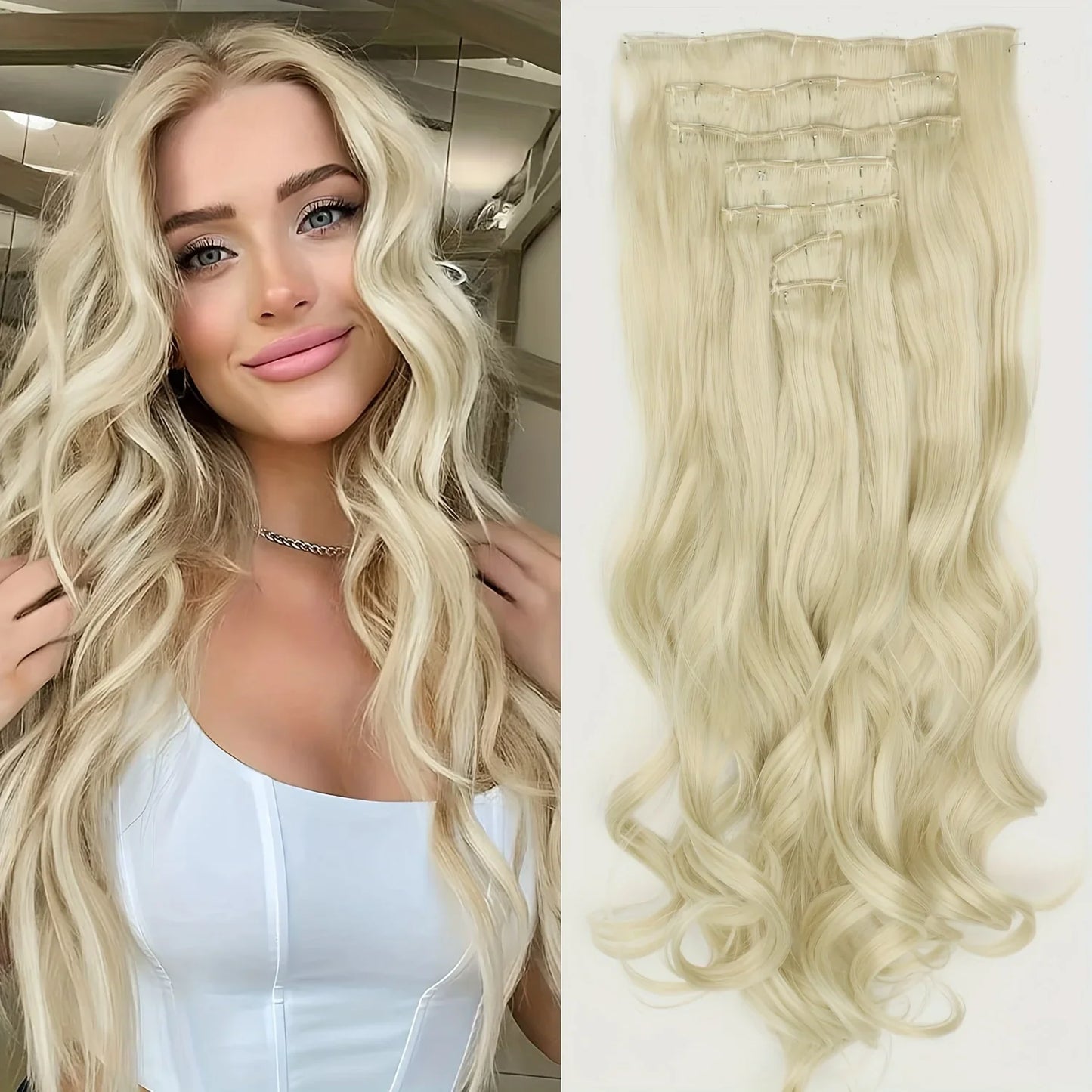 Women’s 7Pcs Hair Extensions with 16 Clips – Natural Black Straight Ombre Hairpiece