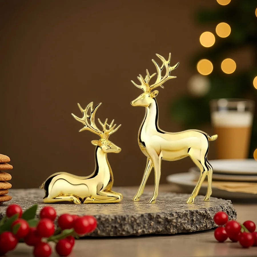 Elegant Resin Reindeer Statue – Plated Luxury Christmas Ornament for Living Room & Dining Table Decor
