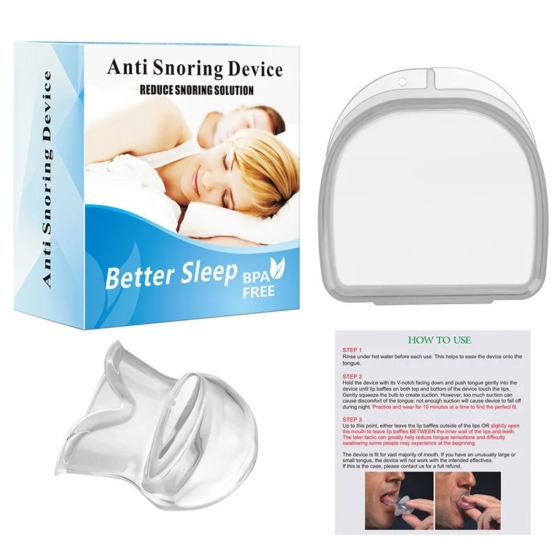 Medical Silicone Anti-Snore Tongue Retainer – Apnea Aid Mouthpiece for Snoring Relief