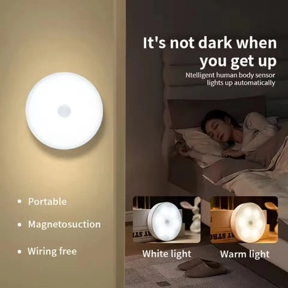 Mini LED Touch Night Light – USB Rechargeable, Portable Round Lamp with Magnetic Base & Dimming for Bedroom & Kitchen