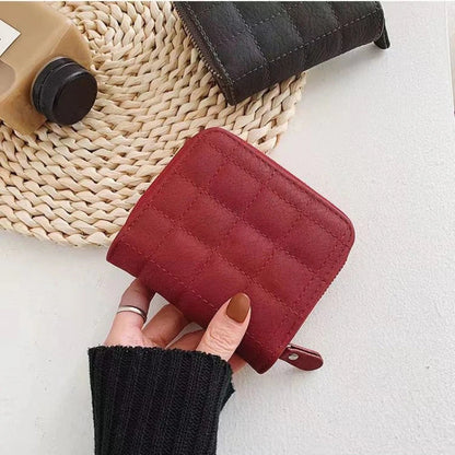 Women’s Small PU Leather Zipper Wallet with Coin Purse – Cute Plaid Mini Korean Card Holder, New Arrival
