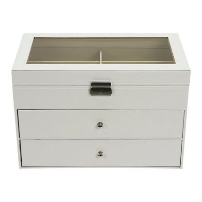 18-Slot Sunglasses Organizer & Display Case – White Glasses Storage Box with Drawer