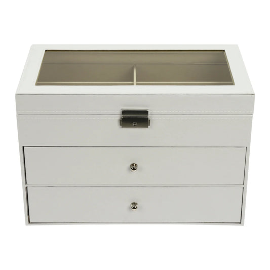 18-Slot Sunglasses Organizer & Display Case – White Glasses Storage Box with Drawer