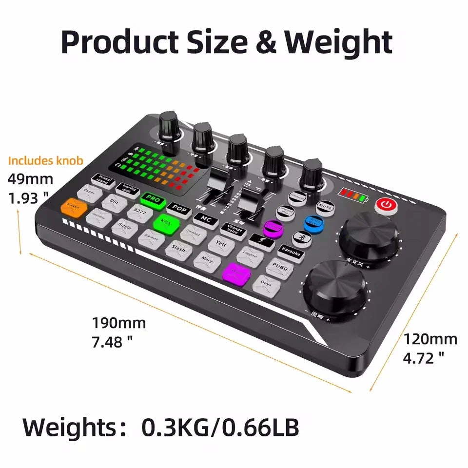 Professional Wireless Microphone Sound Card - Bluetooth Voice Changer Mixer with USB Condenser Mic for PC Live Streaming & Recording