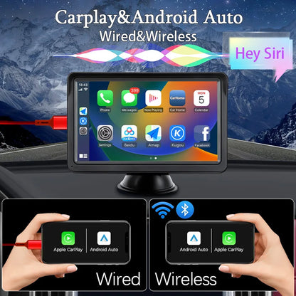 7-Inch Portable CarPlay & Android Auto Multimedia Player — Touch Screen Car Radio with Bluetooth 5.0, AUX & USB