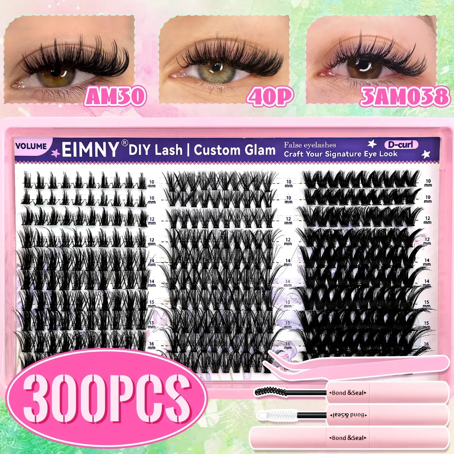 Top & Bottom Lash Extension Kit – 250/740 Cluster Fluffy Volume Mix Lengths DIY Eyelash Set for Bold Bombshell & Natural Lash Looks
