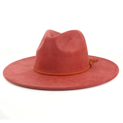 Suede Top Hat Fedora - 9.5cm Wide Brim Felt Jazz Hat for Men and Women, Autumn/Winter Classic Church Sombrer