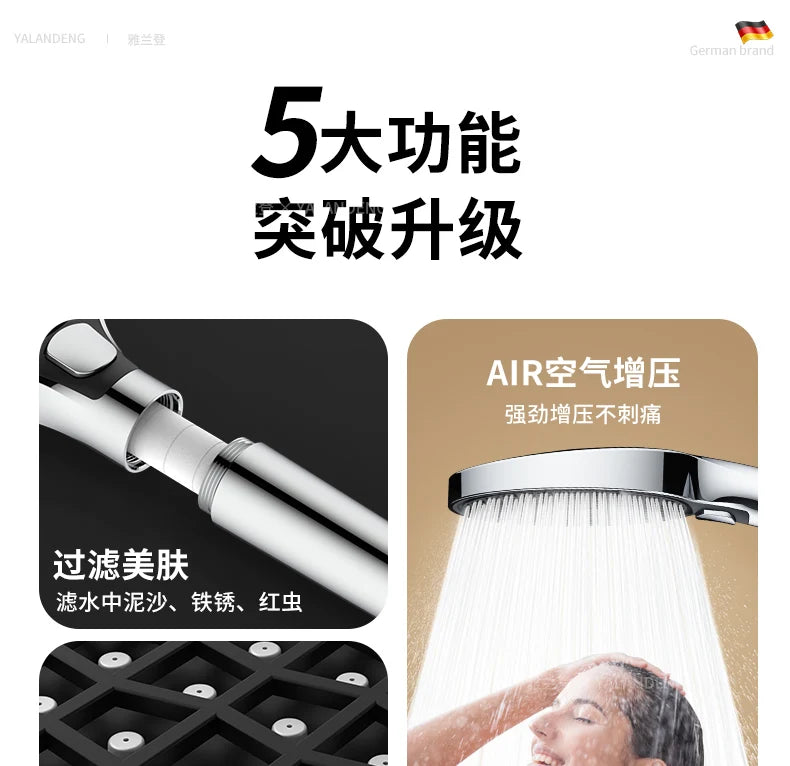 15cm Large Panel High Pressure Shower Head with Filter – 3 Modes Rainfall Spray Nozzle for Bathroom Accessories