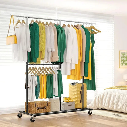 Heavy Duty Rolling Clothing Rack – Portable Clothes Hanger with Wheels for Walk-In Closets