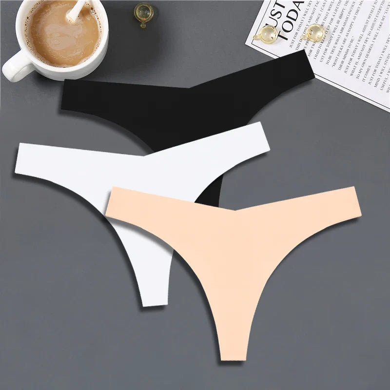 FINETOO 3PCS Women’s Ice Silk Seamless V-Waist Thongs — Low Rise Sport Panties, 10 Solid Colors, Breathable G-String