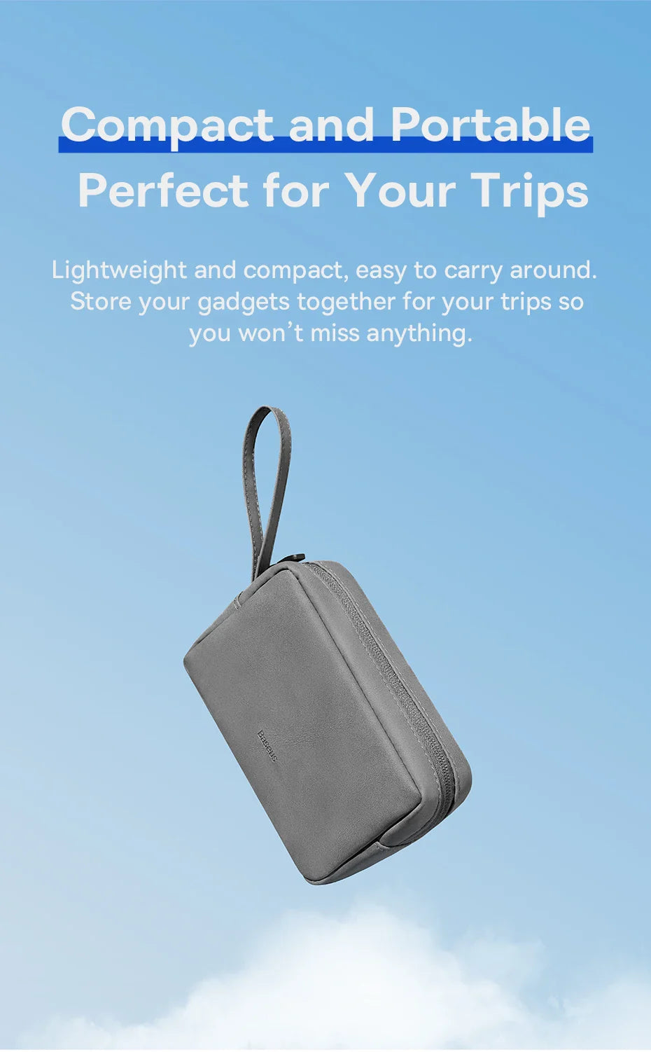 Baseus Organizer Bag – Zipper Storage Case for iPhone 15/14 Pro Max, Earphones, Power Bank, Cables & Digital Accessories