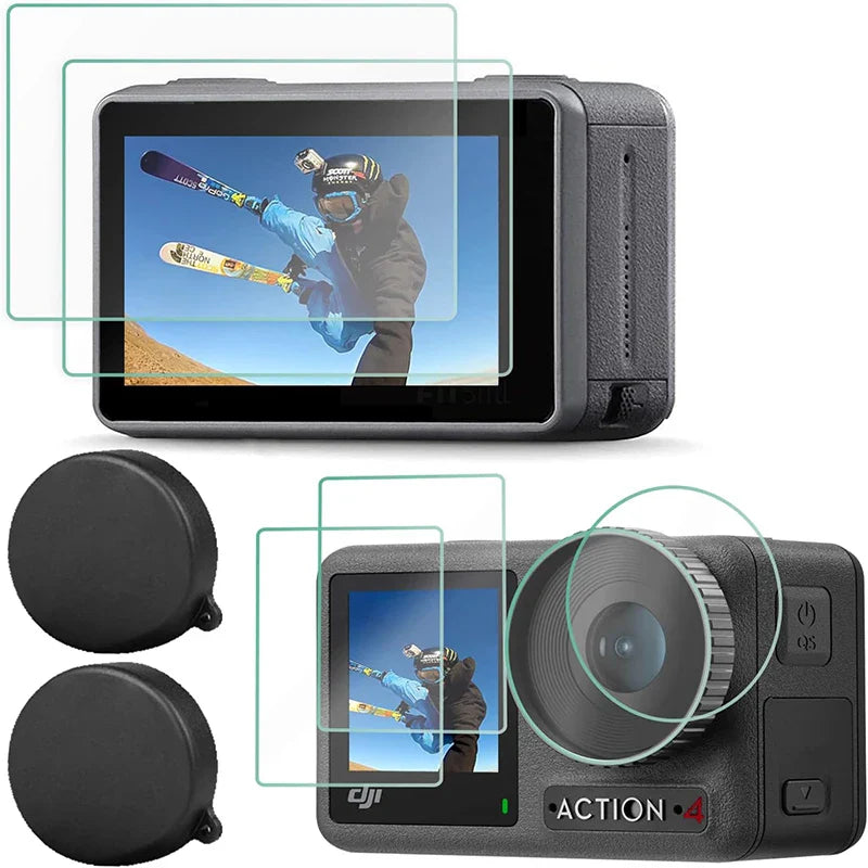Silicone Camera Lens Dust Cover for DJI Osmo Action 4/5 Pro – Non-Slip Lens Protector with Tempered Film Accessory